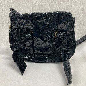 Carlos Falchi CHI Shoulder Bag Black Embossed Leather Purse Front Flap Dust Bag